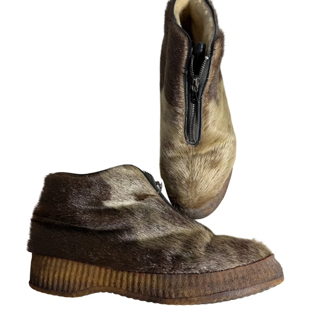 Vintage Tyrol Shoe Co Canada Seal Fur Hair Winter Boot Brown Zip Crepe Sole Mens